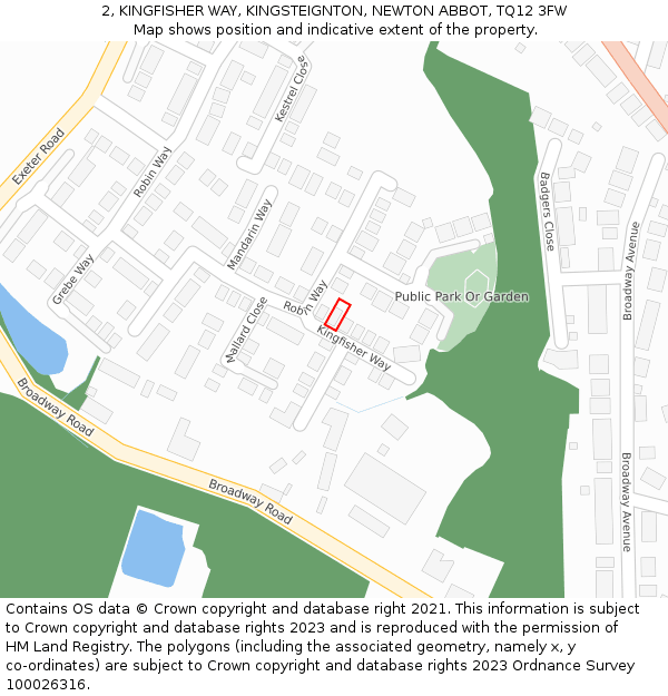 2, KINGFISHER WAY, KINGSTEIGNTON, NEWTON ABBOT, TQ12 3FW: Location map and indicative extent of plot