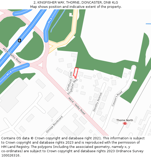 2, KINGFISHER WAY, THORNE, DONCASTER, DN8 4LG: Location map and indicative extent of plot