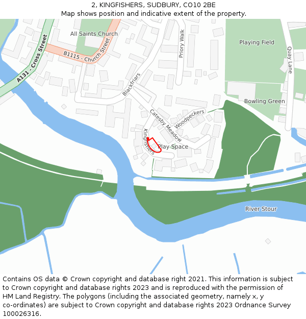 2, KINGFISHERS, SUDBURY, CO10 2BE: Location map and indicative extent of plot