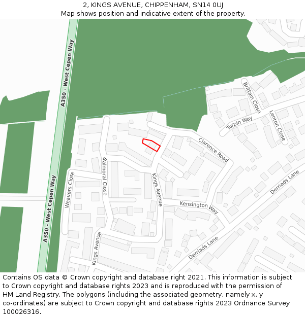 2, KINGS AVENUE, CHIPPENHAM, SN14 0UJ: Location map and indicative extent of plot