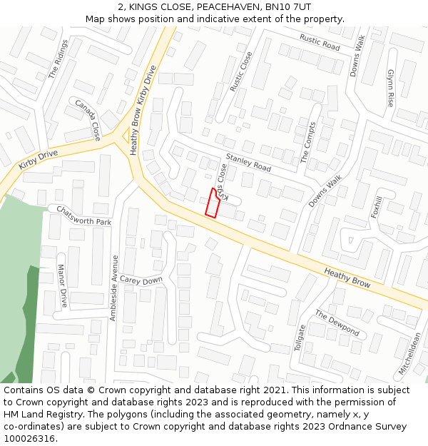 2, KINGS CLOSE, PEACEHAVEN, BN10 7UT: Location map and indicative extent of plot