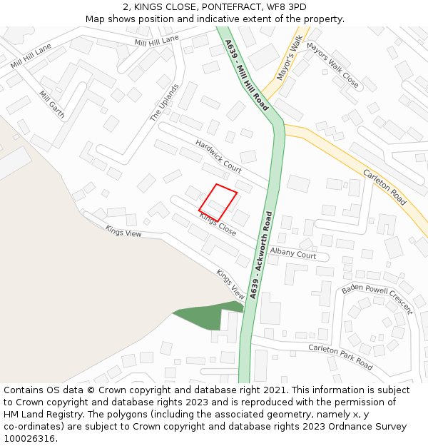 2, KINGS CLOSE, PONTEFRACT, WF8 3PD: Location map and indicative extent of plot