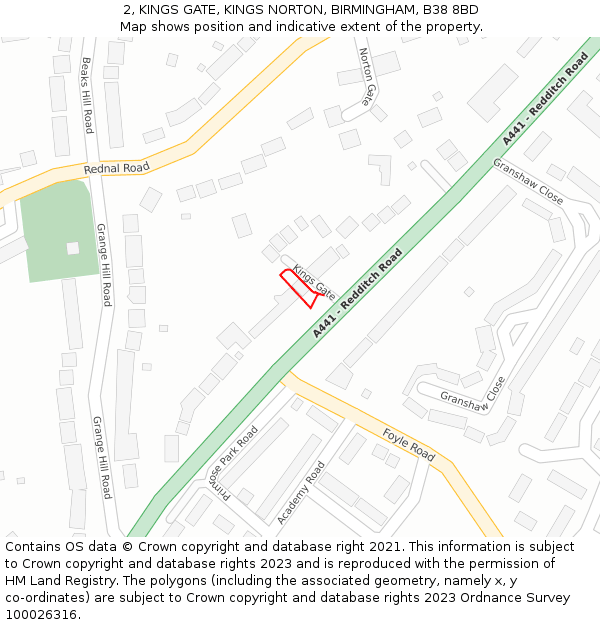 2, KINGS GATE, KINGS NORTON, BIRMINGHAM, B38 8BD: Location map and indicative extent of plot