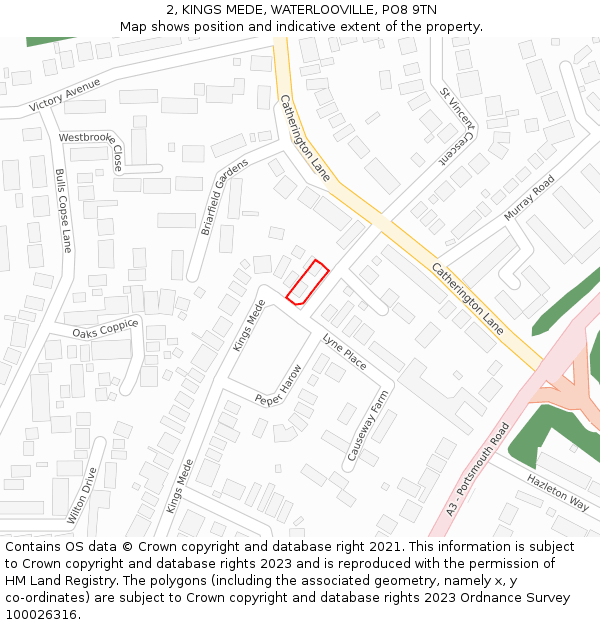 2, KINGS MEDE, WATERLOOVILLE, PO8 9TN: Location map and indicative extent of plot