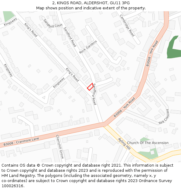 2, KINGS ROAD, ALDERSHOT, GU11 3PG: Location map and indicative extent of plot