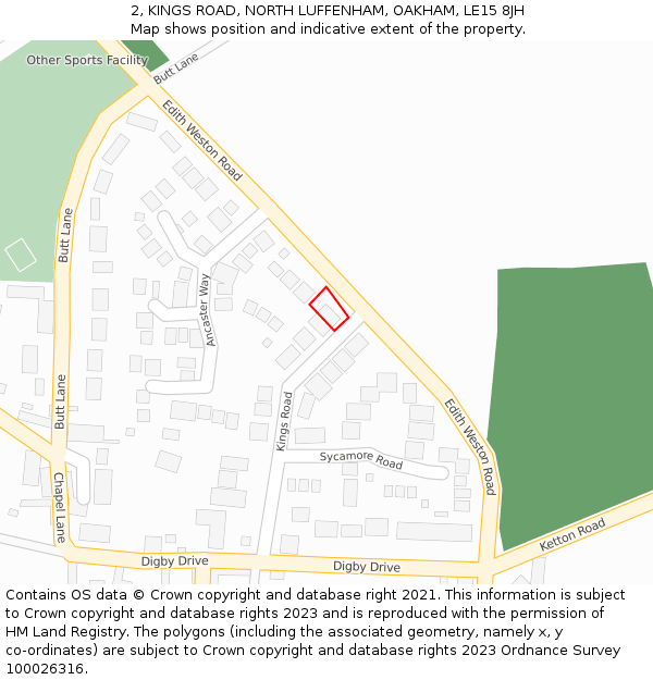 2, KINGS ROAD, NORTH LUFFENHAM, OAKHAM, LE15 8JH: Location map and indicative extent of plot