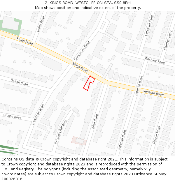 2, KINGS ROAD, WESTCLIFF-ON-SEA, SS0 8BH: Location map and indicative extent of plot