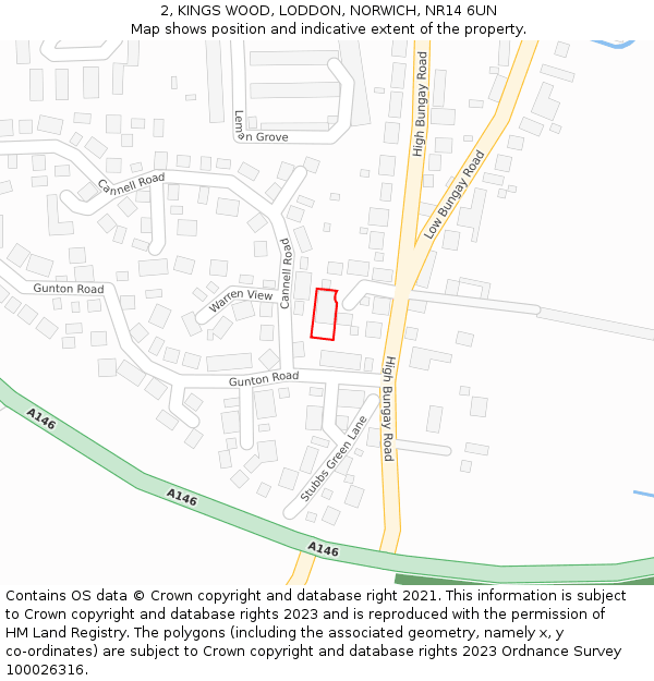 2, KINGS WOOD, LODDON, NORWICH, NR14 6UN: Location map and indicative extent of plot