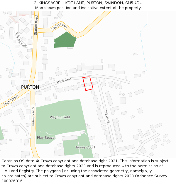 2, KINGSACRE, HYDE LANE, PURTON, SWINDON, SN5 4DU: Location map and indicative extent of plot