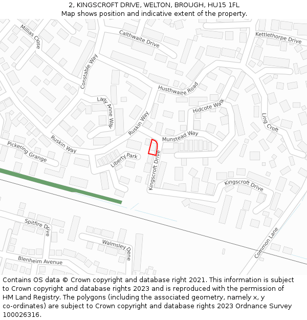 2, KINGSCROFT DRIVE, WELTON, BROUGH, HU15 1FL: Location map and indicative extent of plot