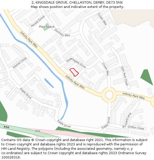 2, KINGSDALE GROVE, CHELLASTON, DERBY, DE73 5NX: Location map and indicative extent of plot