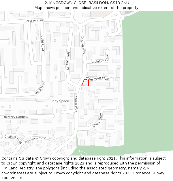 2, KINGSDOWN CLOSE, BASILDON, SS13 2NU: Location map and indicative extent of plot