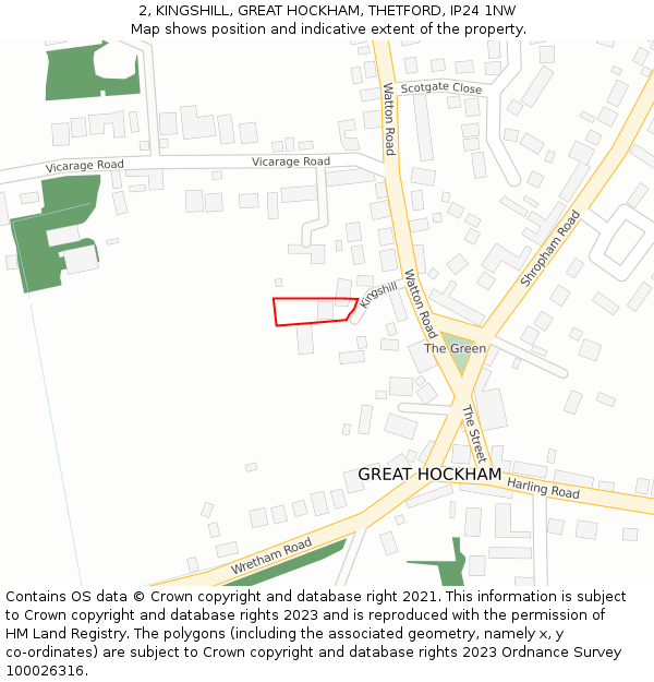 2, KINGSHILL, GREAT HOCKHAM, THETFORD, IP24 1NW: Location map and indicative extent of plot