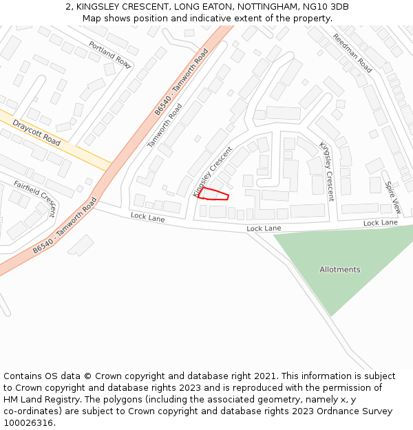 2, KINGSLEY CRESCENT, LONG EATON, NOTTINGHAM, NG10 3DB: Location map and indicative extent of plot