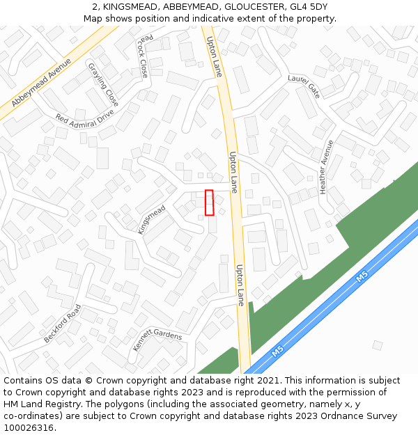 2, KINGSMEAD, ABBEYMEAD, GLOUCESTER, GL4 5DY: Location map and indicative extent of plot