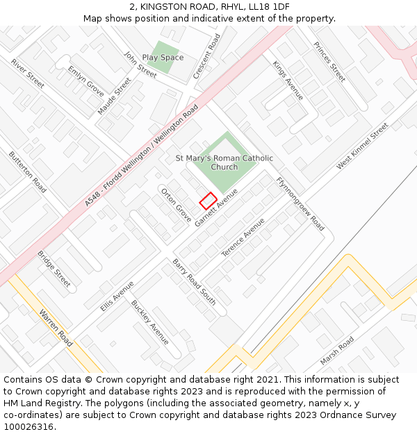 2, KINGSTON ROAD, RHYL, LL18 1DF: Location map and indicative extent of plot