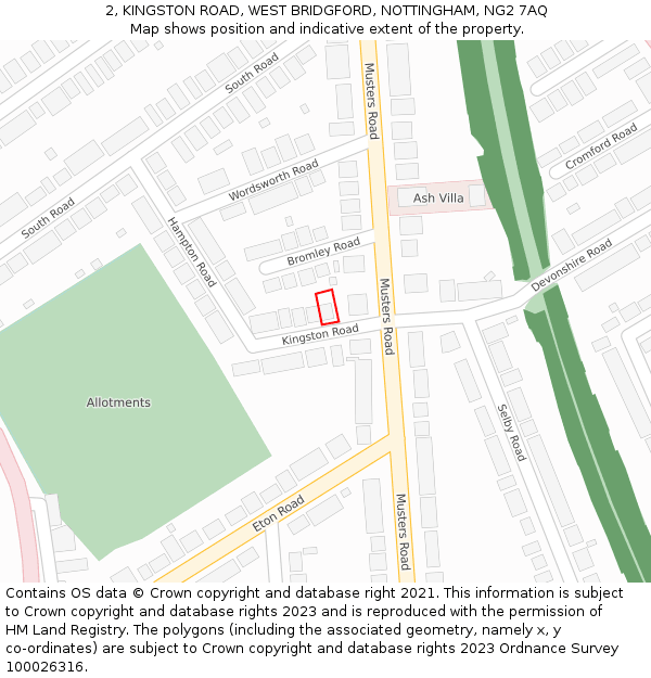 2, KINGSTON ROAD, WEST BRIDGFORD, NOTTINGHAM, NG2 7AQ: Location map and indicative extent of plot