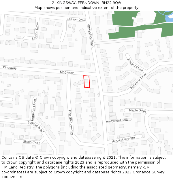 2, KINGSWAY, FERNDOWN, BH22 9QW: Location map and indicative extent of plot