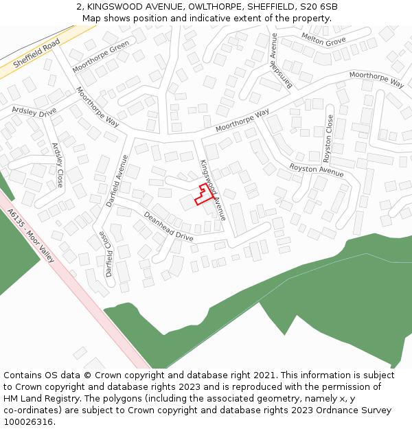 2, KINGSWOOD AVENUE, OWLTHORPE, SHEFFIELD, S20 6SB: Location map and indicative extent of plot