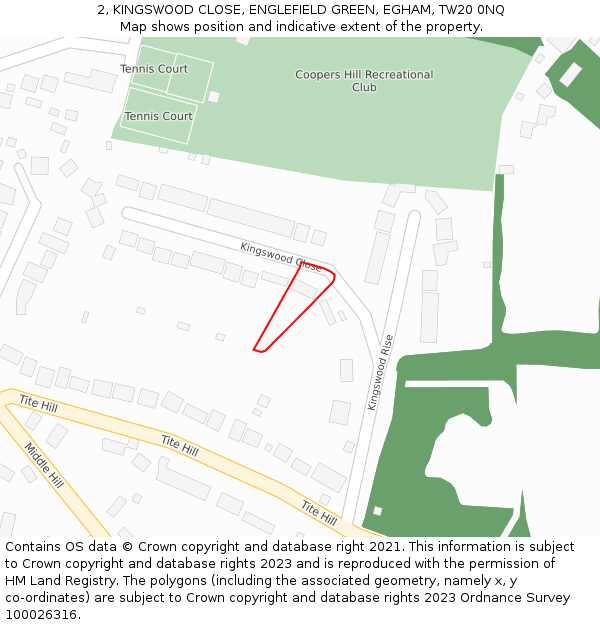 2, KINGSWOOD CLOSE, ENGLEFIELD GREEN, EGHAM, TW20 0NQ: Location map and indicative extent of plot