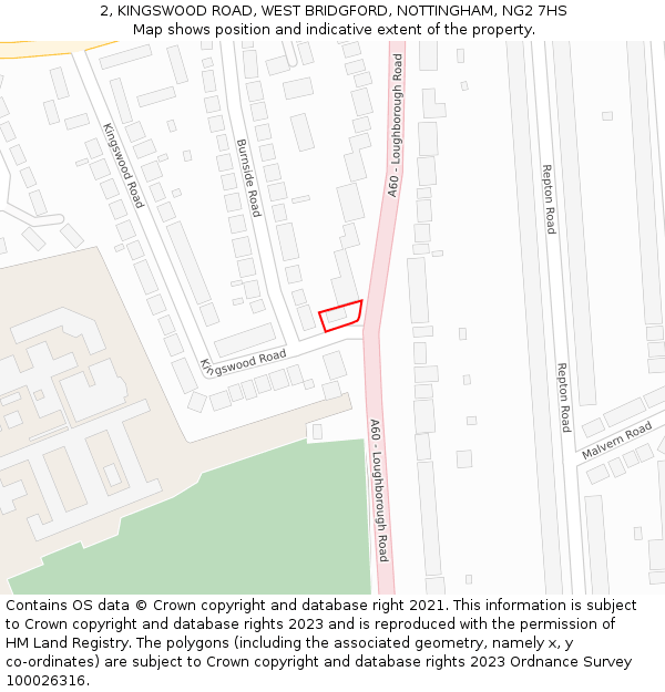 2, KINGSWOOD ROAD, WEST BRIDGFORD, NOTTINGHAM, NG2 7HS: Location map and indicative extent of plot