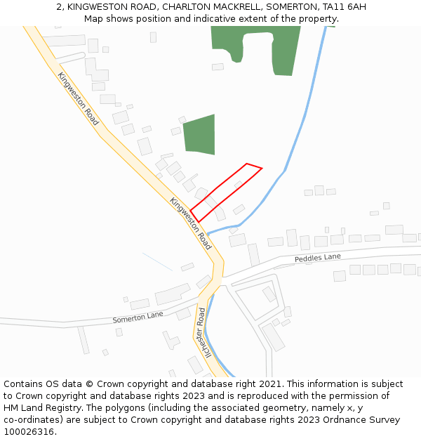 2, KINGWESTON ROAD, CHARLTON MACKRELL, SOMERTON, TA11 6AH: Location map and indicative extent of plot