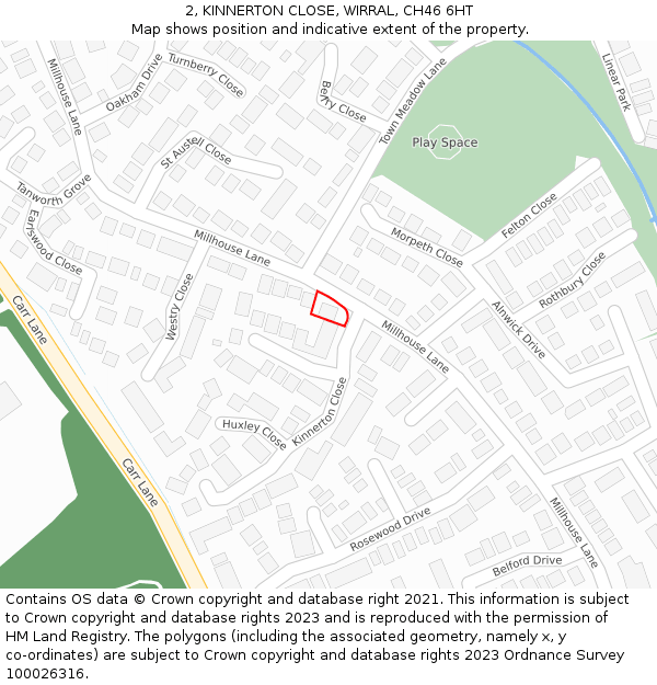 2, KINNERTON CLOSE, WIRRAL, CH46 6HT: Location map and indicative extent of plot