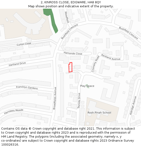 2, KINROSS CLOSE, EDGWARE, HA8 8QY: Location map and indicative extent of plot