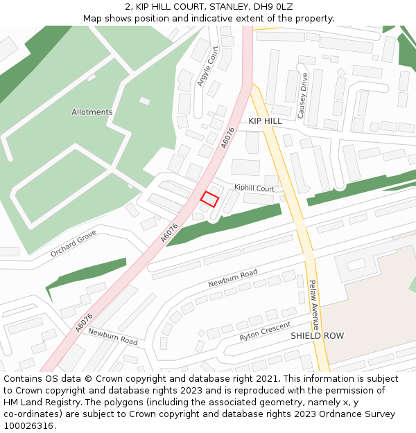 2, KIP HILL COURT, STANLEY, DH9 0LZ: Location map and indicative extent of plot