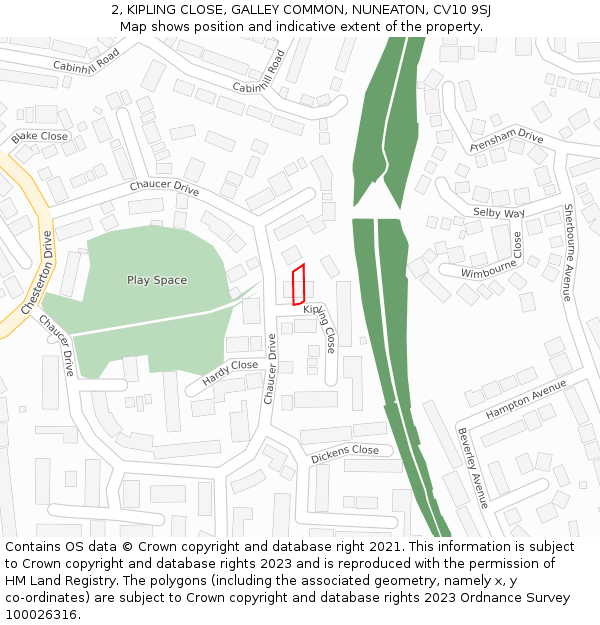2, KIPLING CLOSE, GALLEY COMMON, NUNEATON, CV10 9SJ: Location map and indicative extent of plot