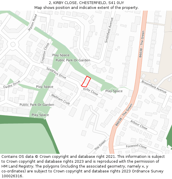 2, KIRBY CLOSE, CHESTERFIELD, S41 0UY: Location map and indicative extent of plot