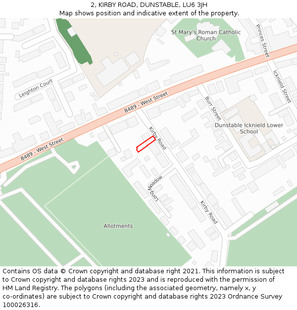 2, KIRBY ROAD, DUNSTABLE, LU6 3JH: Location map and indicative extent of plot