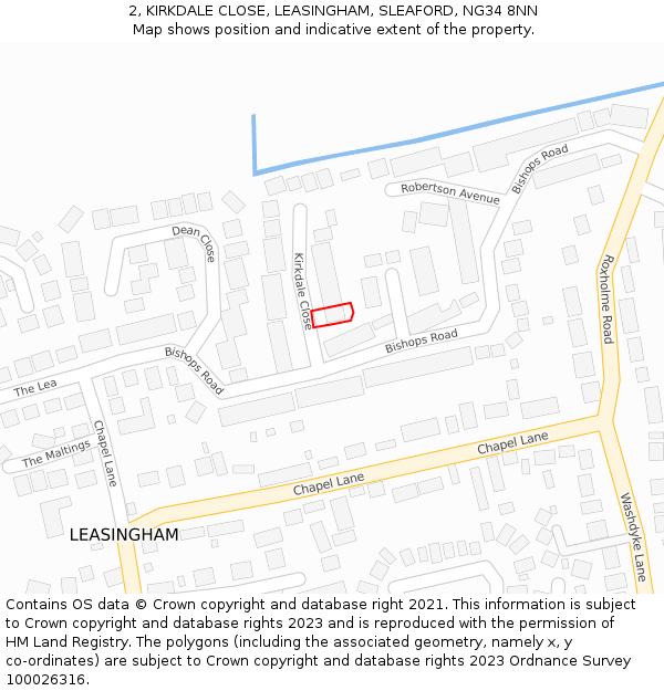 2, KIRKDALE CLOSE, LEASINGHAM, SLEAFORD, NG34 8NN: Location map and indicative extent of plot