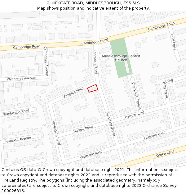 2, KIRKGATE ROAD, MIDDLESBROUGH, TS5 5LS: Location map and indicative extent of plot