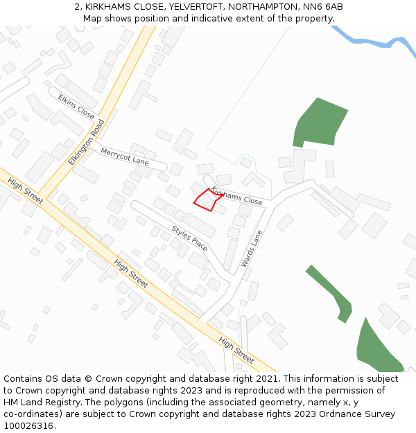 2, KIRKHAMS CLOSE, YELVERTOFT, NORTHAMPTON, NN6 6AB: Location map and indicative extent of plot