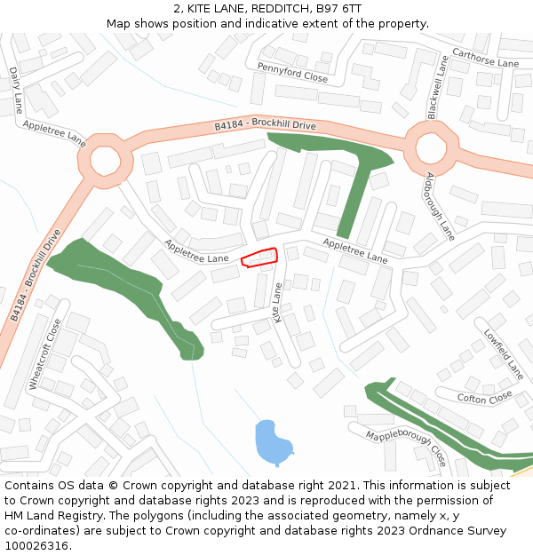 2, KITE LANE, REDDITCH, B97 6TT: Location map and indicative extent of plot