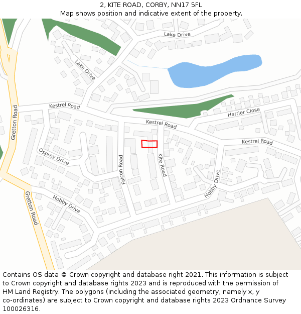 2, KITE ROAD, CORBY, NN17 5FL: Location map and indicative extent of plot