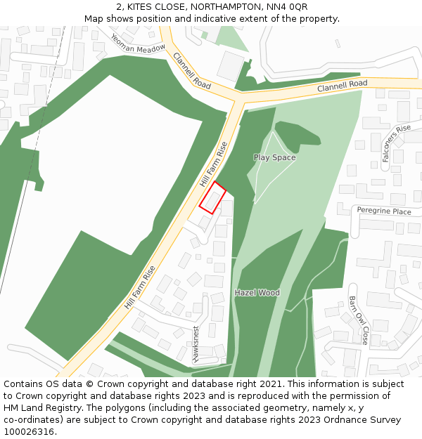 2, KITES CLOSE, NORTHAMPTON, NN4 0QR: Location map and indicative extent of plot