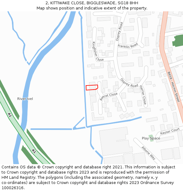 2, KITTIWAKE CLOSE, BIGGLESWADE, SG18 8HH: Location map and indicative extent of plot