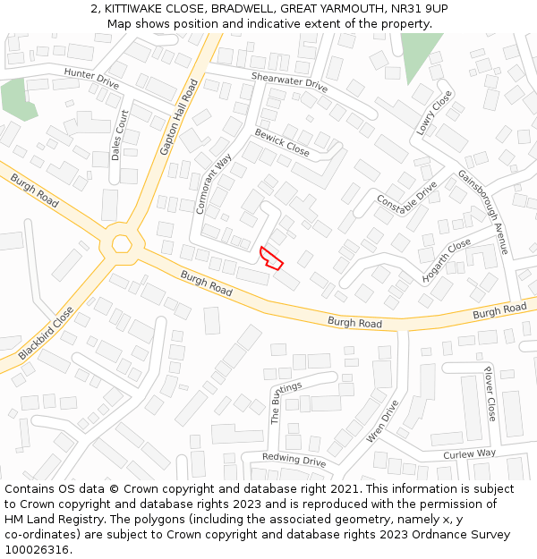 2, KITTIWAKE CLOSE, BRADWELL, GREAT YARMOUTH, NR31 9UP: Location map and indicative extent of plot