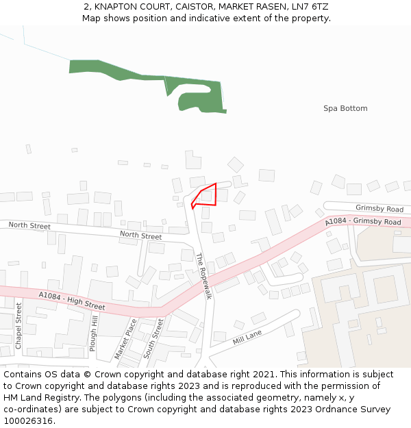 2, KNAPTON COURT, CAISTOR, MARKET RASEN, LN7 6TZ: Location map and indicative extent of plot