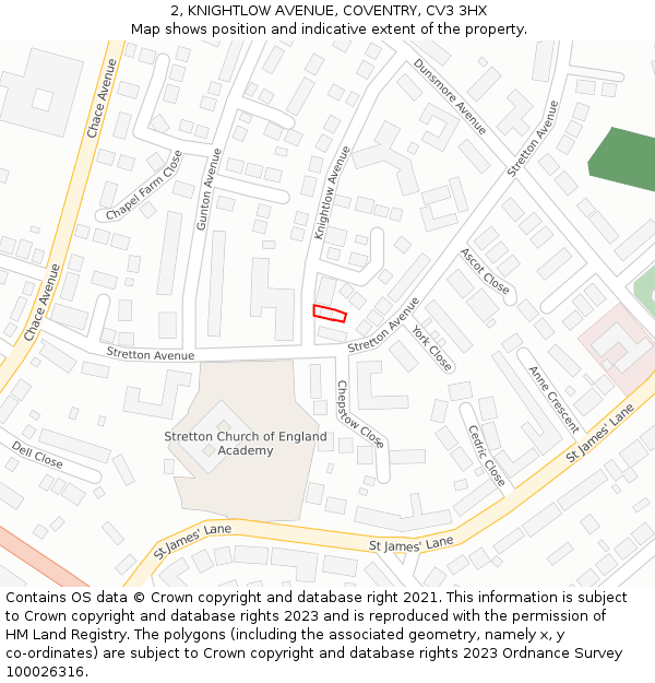 2, KNIGHTLOW AVENUE, COVENTRY, CV3 3HX: Location map and indicative extent of plot