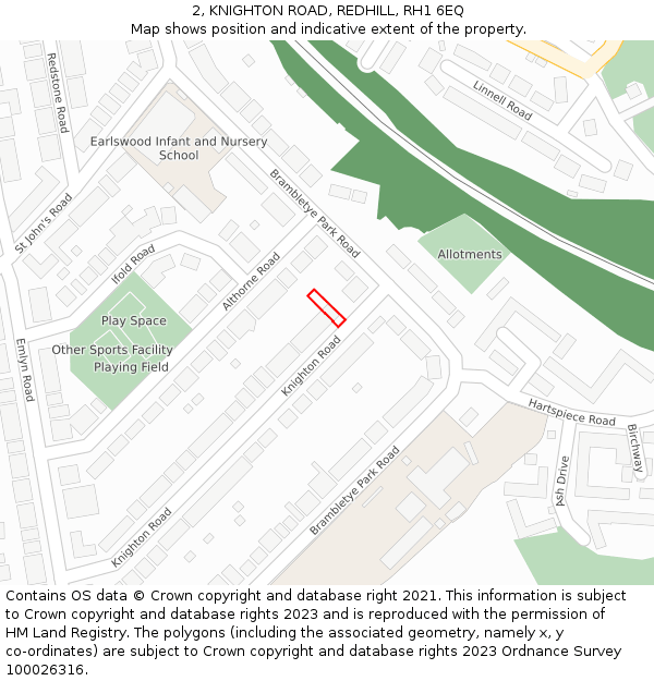 2, KNIGHTON ROAD, REDHILL, RH1 6EQ: Location map and indicative extent of plot