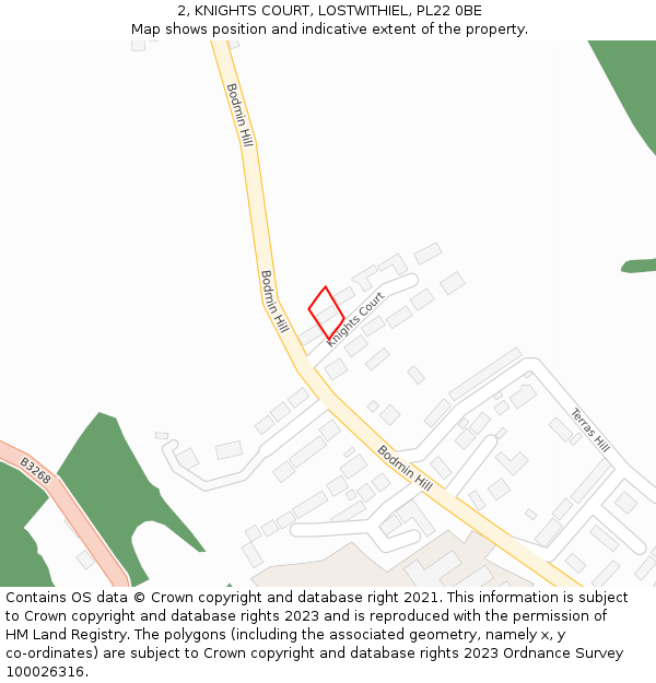 2, KNIGHTS COURT, LOSTWITHIEL, PL22 0BE: Location map and indicative extent of plot