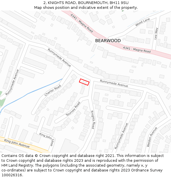 2, KNIGHTS ROAD, BOURNEMOUTH, BH11 9SU: Location map and indicative extent of plot