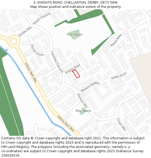 2, KNIGHTS ROAD, CHELLASTON, DERBY, DE73 5WW: Location map and indicative extent of plot