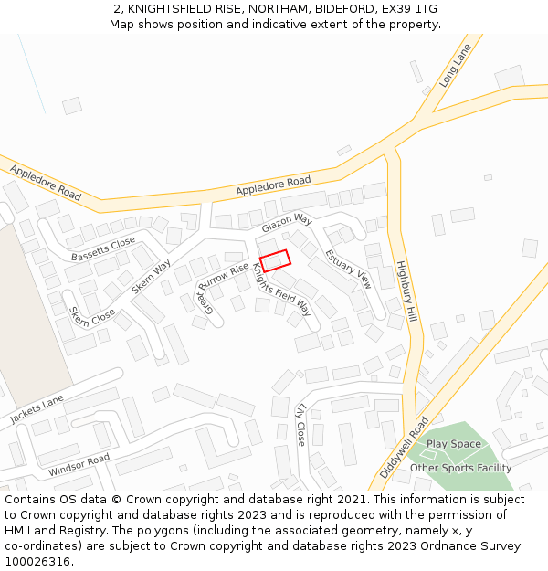 2, KNIGHTSFIELD RISE, NORTHAM, BIDEFORD, EX39 1TG: Location map and indicative extent of plot