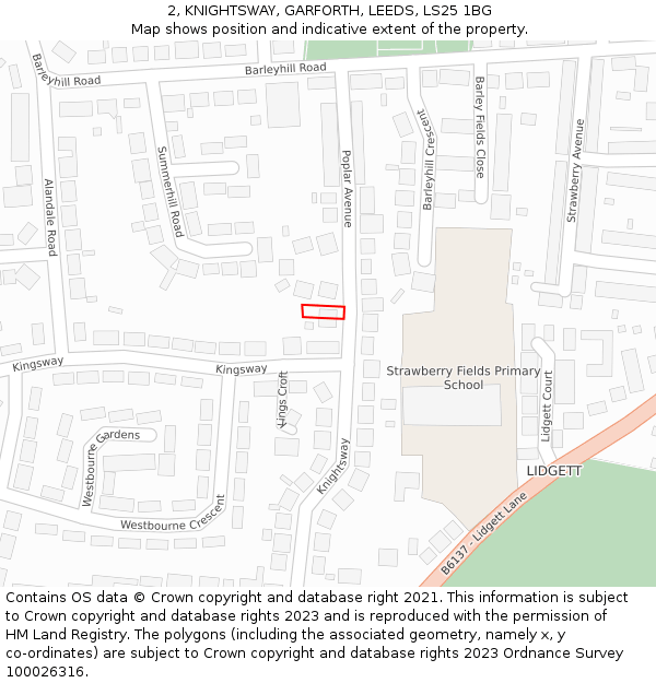 2, KNIGHTSWAY, GARFORTH, LEEDS, LS25 1BG: Location map and indicative extent of plot