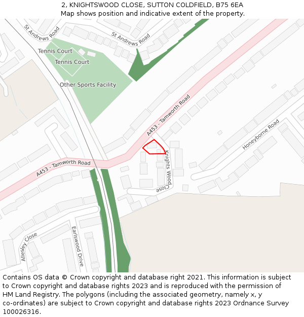 2, KNIGHTSWOOD CLOSE, SUTTON COLDFIELD, B75 6EA: Location map and indicative extent of plot