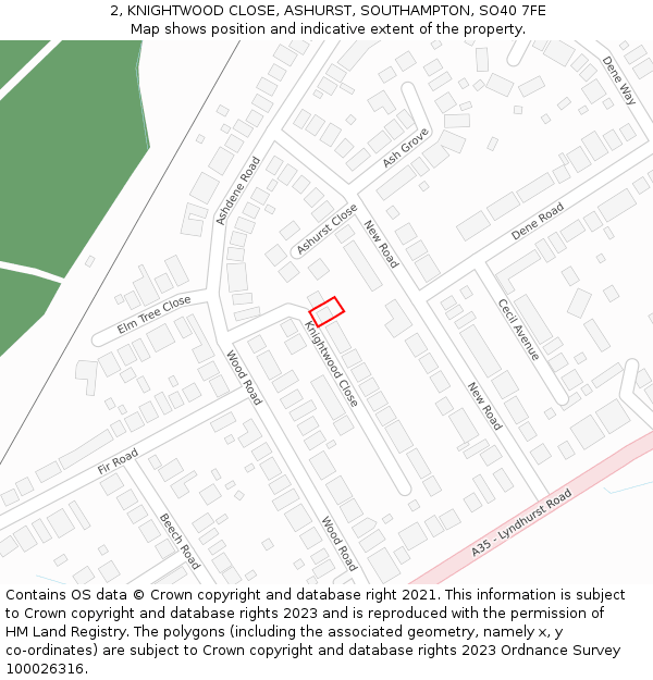 2, KNIGHTWOOD CLOSE, ASHURST, SOUTHAMPTON, SO40 7FE: Location map and indicative extent of plot